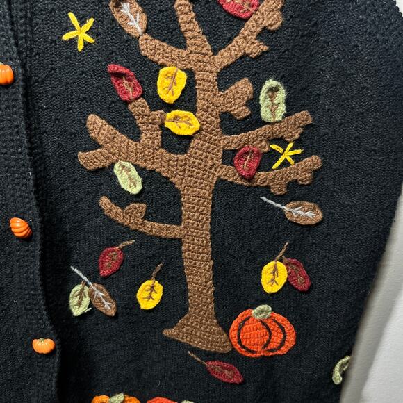 VTG Karen Scott Sweater Vest Hand Embroidered Black Halloween Fall Pumpkin XL - Picture 5 of 10